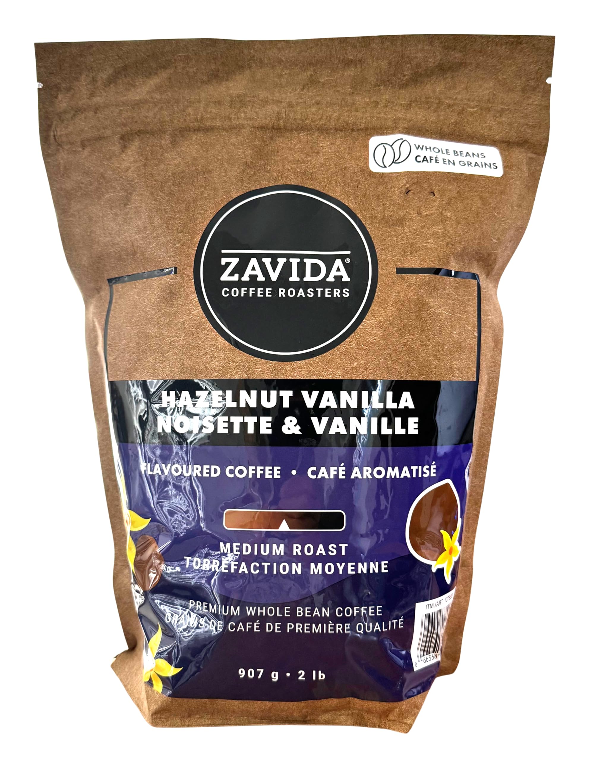 Кофейные зерна ZAVIDA со вкусом лесного ореха и ванили, цельные зерна, 907 г